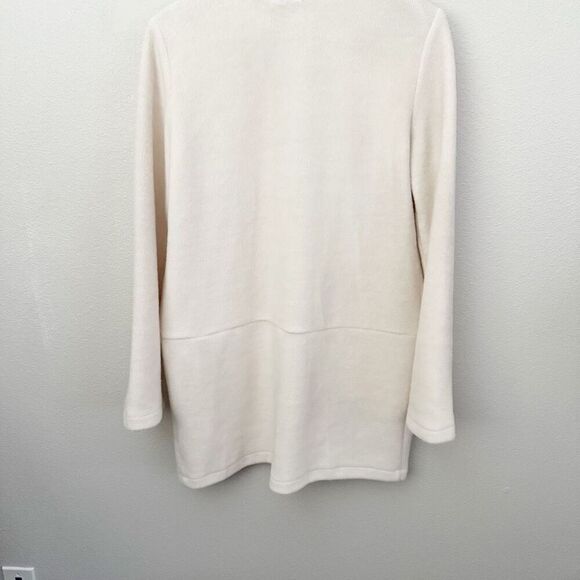 ELLISON | Cream Long Line Notch Collarless Coat Jacket Gold Zippers | Large - Picture 8 of 11